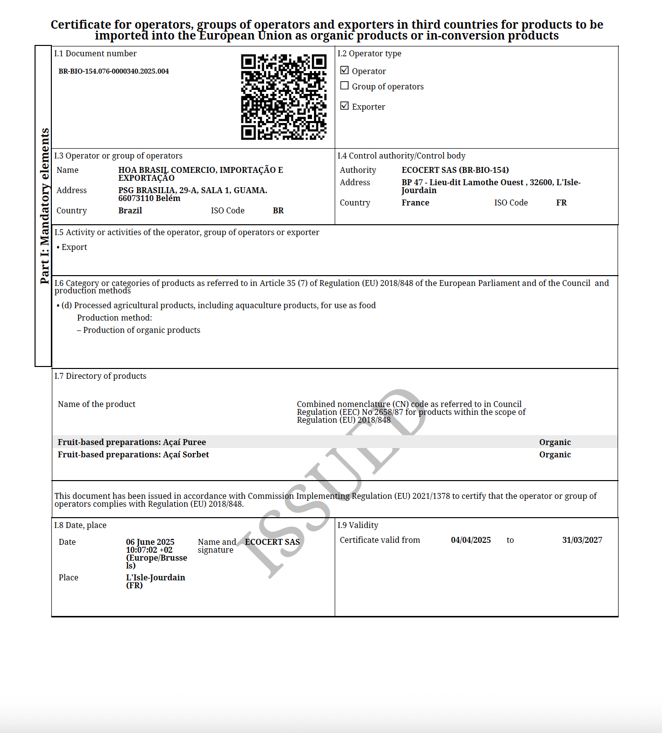 EU-Bio Certificate (Organic) 