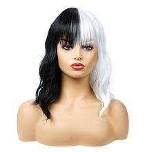 Nova Europeu e americano perucas personalidade preto e branco médio-comprimento cabelo crespo fibra química cabeça tampa da peruca