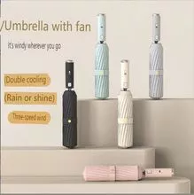 Guarda-chuva com ventilador, guarda-chuva dobrável automático, guarda-chuva de alta qualidade para tempo e chuva, pode ser impresso com texto