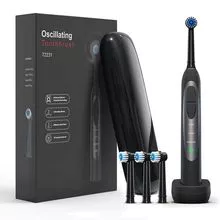 Rotating electric toothbrush with pressure sensor and UV sanitizing inductive charging travel case