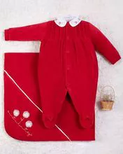 Conjunto de maternidad para niñas con cuello bordado de felpa y flores - Rojo