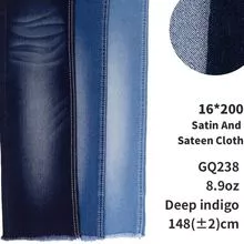 GQ238 poliéster algodón azul denim satinado tejido de alta elasticidad