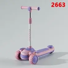 Scooter infantil com música e luz, rodas luminosas, 3 rodas