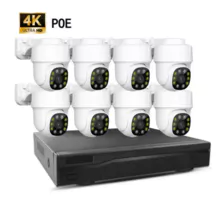 4K 8CH PoE NVR 套件两路音频全彩室外室内 5MP 8MP 安全有线摄像头