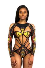 Sexy African bikini ethnic sleeved swimsuit covering belly print one-piece swimsuit