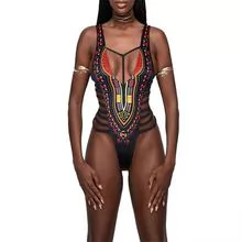 性感非洲比基尼欧美民族风泳装多绳印花连体泳衣 
