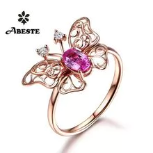 18 K oro rosa (AU750) mujeres boda diamante anillo flor zafiro rosa Natural redondo certificado forma compromiso piedras preciosas