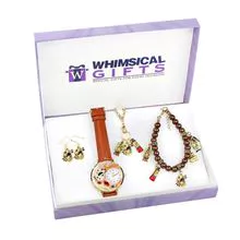 ARTIST GOLD 4-PIECE WATCH-BRACELET-NECKLACE-EARRINGS JEWELRY SET