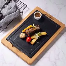 NATURAL SLATE STEAK /SNACK PLATES WITH BAMBOO TRAY