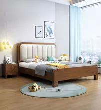 Soft Headboard Double Bed Wooden Bed