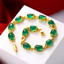 Pulseira vintage de esmeralda artificial jade mulheres 24k ouro banhado pulseira da fábrica da China