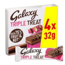 Galaxy Triple Treat Fruit &amp; Nut Multipack Chocolate Bar Snack 4x32g
