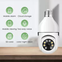 Sistema de Segurança Inteligente - Câmera em Formato de Lâmpada 1080P 360° Colorida e Infravermelha com WiFi