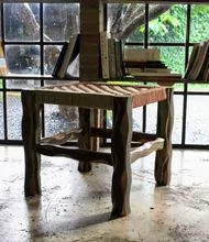 Wooden bench with rope seat