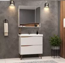 Conjunto de balcão, espelheira e pia para banheiro Lille 80 com pés