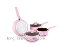 5 piece aluminum non stick Cookware Set pink and black 3 layer non-stick coating