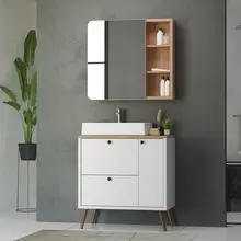 Bathroom Cabinet Set, Mirror and Sink Madrid 80cm