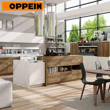 Oppein New Design Modern White PVC Wooden Kitchen Cabinet with Island