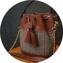 Diseño original damas bucket bag de mano cross-body bag import togo cowhide wool chidori tweed