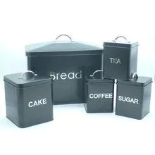 黑色套装五件套铁制储物箱面包箱糖咖啡茶叶罐厨房储物罐家居收纳箱