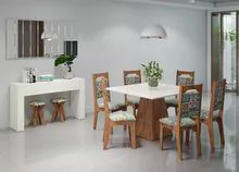 CONJUNTO COMPLETO SALA DE JANTAR COM MESA QUADRADA 6 LUGARES E APARADOR