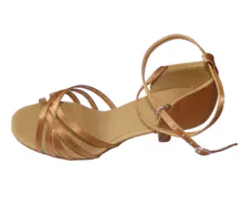 Lady bronce satinado zapatos de práctica de baile latino de cinco correas