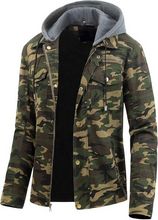 Chaqueta de campo casual militar de lona de algodón para hombre con capucha desmontable