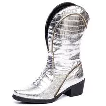 银色 Texan 靴子金属拉链