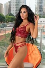 Sensual Mini Cropped Ensemble With Ring And Panties Yarn - DIVINE RED