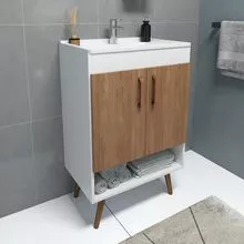 Gabinete Verona 60 cm Branco / Carvalho com pés