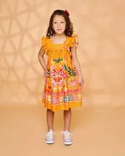 Vestido infantil con borde con estampado de mariposas naranja - World Coala