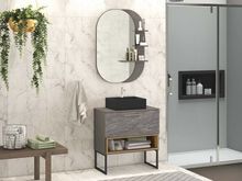 Conjunto con patas de mostrador, espejo y lavabo negro para baño Vicenza 80cm