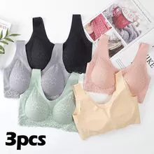 3pcs Plus Size Latex Bra Seamless Bras for Women Underwear BH Push Up Bralette with Pad Vest Top Bra