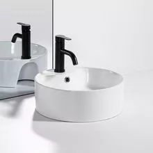 圆形带水龙头孔的台面洗手盆白色圆盆#W6002A