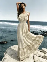 Tela de Algodón Puro de Encaje Hecho a Mano Vestido de Gasa Floral Hecho a Mano