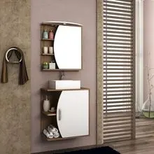 Conjunto de mueble de baño, espejo y lavabo Duna 60 Nogal/BR Brillo con patas