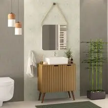 Conjunto de baño con encimera, espejo y lavabo Nice 80cm con patas