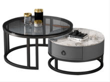 Coffee table; sofa table glass and rock board two-piece set