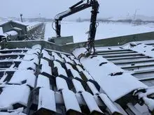 Serraria completa com serra de fita e linha de entalhe.