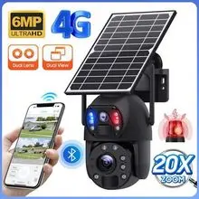 20X Zoom 6MP 4G Camera IP66 Metal 10W Solar Panel 20000mAh Dual Lens Laser Infrared Lamp Solar Outdoor Camera