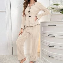 Conjunto de pijama de dos piezas para mujer, estilo europeo y americano, ideal para otoño e invierno. Cálido, informal y a la moda; apto para usar en exteriores o en casa.
