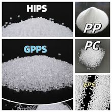 Matérias-primas plásticas: poliestireno (PS), policarbonato (PC) e polipropileno em pó (PP).
