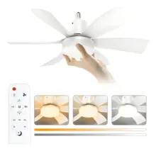 Portable modern ceiling fan, E27 light holder, easy installation, integrated LED light and remote control, quiet and energy-saving