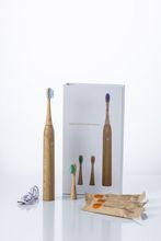 Escova de dentes elétrica com fio para crianças, escova de dentes elétrica colorida de bambu