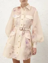 Vestido de Verano de Mujer, en Linho, de Manga Comprida