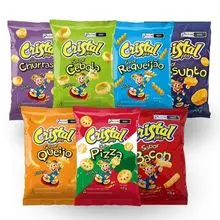 Salgadinho Cristal Plus de 40g Sabores Requeijâo, Cebolla, Queso, Tocino, Jamón, Pizza, Barbacoa