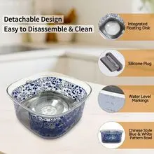 2L Pet Floating Water Bowl Chinese style blue pattern pet water bowl