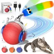 Brinquedo Interativo para Gato Inteligente USB Bola Rotativa Automática 360 com Cauda de Plumas