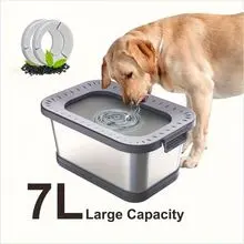 7L Dog Square Floating Bowl Stainless Steel Pet Water Bowl 