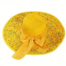 Chapéu de Sol Feminino de Palha de Aba Larga Chapéu de Praia Chapéu Protetor Solar